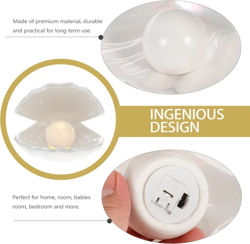 Miniatura 3 de IMIKEYA Shell Pearl Light White Ceramic LED Pearl in Shell Luz nocturna Escritorio portátil inspirado en el océano Lámpara de concha para dormitorio