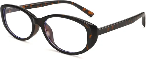 Miniatura 7 de Dollger Lentes de bloqueo de luz azul para mujer, con marco ovalado retro de moda, gafas pequeñas de ojo de gato Marrón