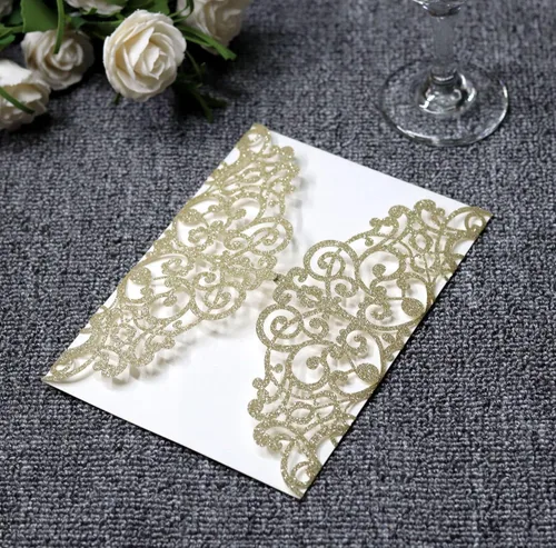 Miniatura 5 de Wishforyou - 100 tarjetas de invitaciones de corte láser con purpurina dorada para boda, compromiso, despedida de soltera, cumpleaños, festival