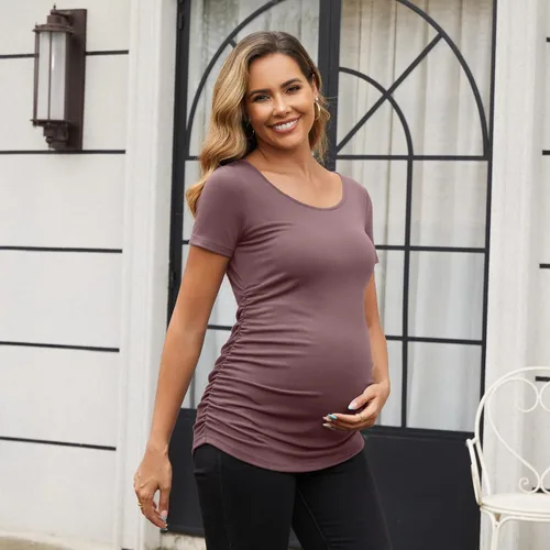 Miniatura 111 de GINKANA Blusas de maternidad de manga corta, diseño floral, fruncido, casual, para mamá, para embarazo