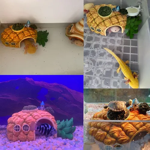 Miniatura 7 de Tfwadmx Decoraciones de acuario resina piña pecera casa de cangrejo ermitaño escondite cueva refugio decoración paisaje submarino cabaña acuario