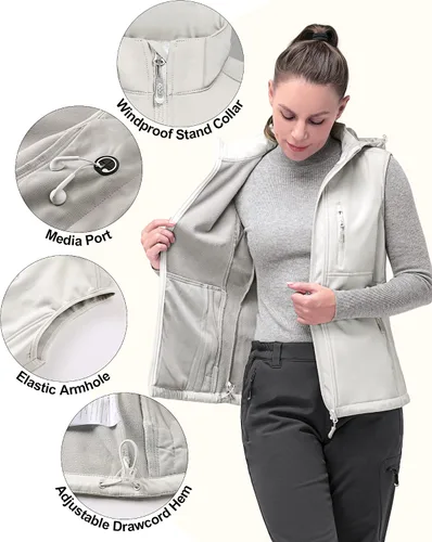 Miniatura 3 de 33,000ft Chaleco ligero con capucha para mujer, forro polar, resistente al viento, con cremallera, sin mangas, para senderismo, golf, correr