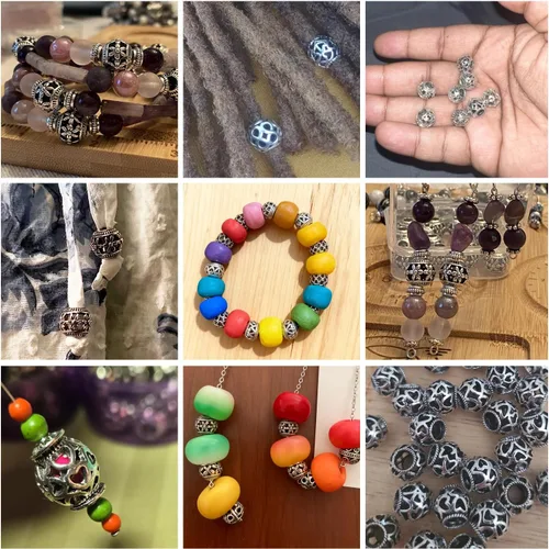 Miniatura 2 de 40 piezas de cuentas espaciadoras de tubo metálico para fabricación de joyería, cuentas de paracord de agujero grande plateadas, cuentas