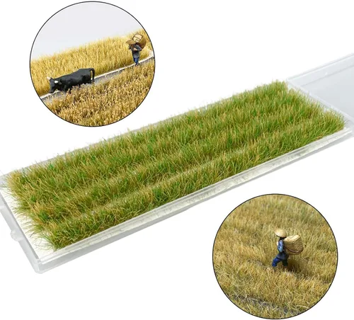 Miniatura 3 de predolo Escala 1:87 HO Grass Tiras de hierba en miniatura Accesorios de escena de artesanía Serie Campo de arroz, modelo de terreno de mechón espeso