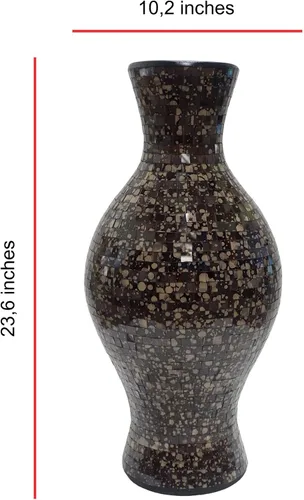 Miniatura 2 de Jarrón de mosaico de 24 pulgadas, cilindro alto hecho de terracota con piezas de mosaico de vidrio negro y gris, pieza decorativa hecha a mano