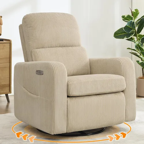 Miniatura 16 de Mecedora Reclinable Giratoria, Reclinable Eléctrico de Gran Tamaño con Cojín Removible, Sillas de Guardería Reclinables Giratorias Tapizadas