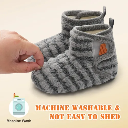 Miniatura 7 de BARERUN Pantuflas para niños y niñas, zapatos de casa para bebés, botines de invierno de felpa acogedora para niños, pantuflas cálidas y ligeras