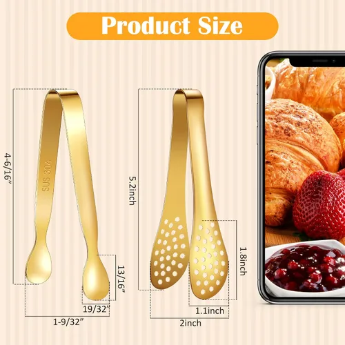 Miniatura 2 de Vesici 12 pinzas pequeñas para servir de 5 pulgadas, pinzas pequeñas para servir, pinzas para hielo, alicates pequeños para aperitivos, fiestas