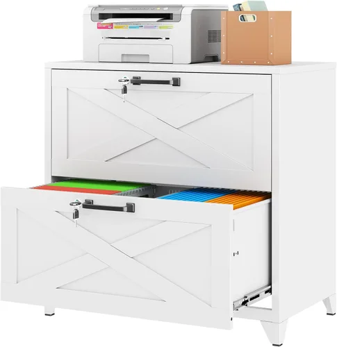 Miniatura 22 de Archivador de metal con 2 cajones con cerradura, gabinete archivador con soporte para impresora móvil y estantes para archivos de tamaño Negro