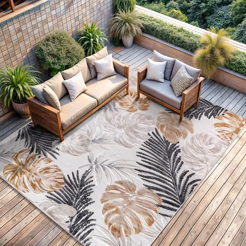 Miniatura 85 de CAMILSON Alfombra para Interiores y Exteriores, Alfombras de Área Azules 5x7 con Hojas Tropicales Botánicas para Patios Interiores y Exteriores