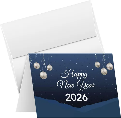 Tarjetas de felicitación de feliz año nuevo 2026 – Nochebuena azul nevada de invierno, Navidad, Año Nuevo, vacaciones, saludos, invitaciones,