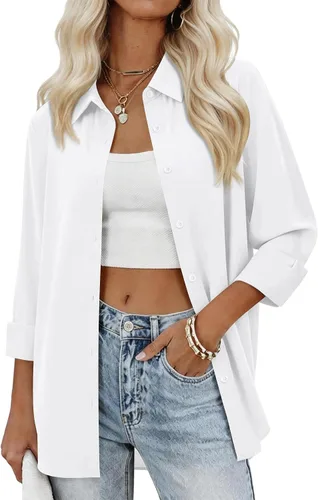 Miniatura 22 de siliteelon Camisas con botones para mujer, camisas de vestir sólidas, de manga larga, cuello fluido, para trabajo, oficina, negocios, blusas de gasa