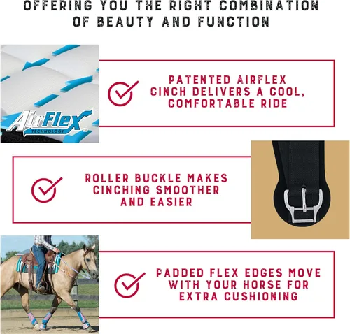 Miniatura 5 de Weaver Equine Airflex Roper Horse Cinch, Anti-Slip Nylon Webbing Saddle Cinch Girth with Smart Roller Buckle, Western Horse Riding Supplies, Black