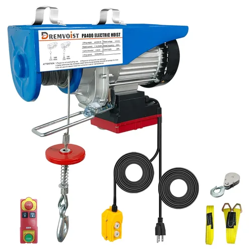 Polipasto Eléctrico de 880 libras, Inalámbrico/Con Cable 2 en 1, 110V Polipasto Eléctrico Cabrestante, Polipasto Eléctrico con Control Remoto, con