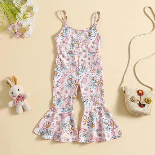 Miniatura 3 de Hantleiftov Traje de Pascua para bebé, sin mangas, con estampado de huevo de conejo, con correa, parte inferior acampanada, ropa de verano