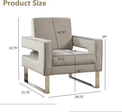 Miniatura 2 de Silla decorativa de terciopelo, moderna silla decorativa gris para sala de estar, silla tapizada para sala de estar para oficina en casa, base