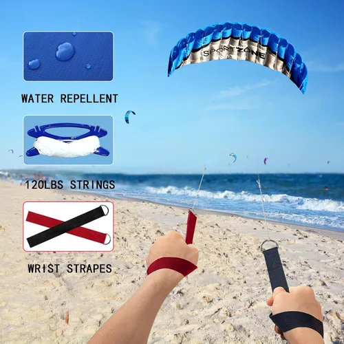 Miniatura 5 de HENGDA KITE 2.5m Dual Line Stunt Parafoil Kites Soft Stunt Kite for Beach Blue with Flying Tool