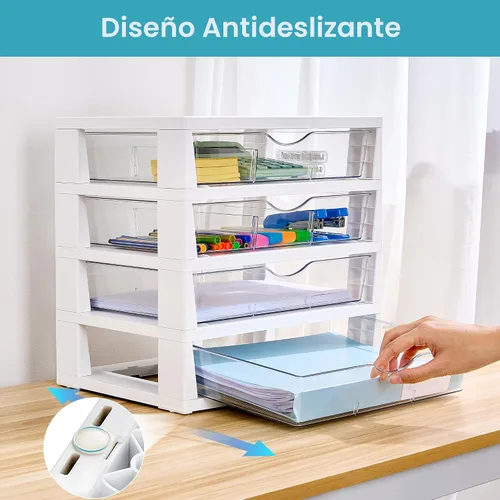 Miniatura 6 de Vtopmart Organizador de escritorio transparente, organizador de archivos de escritorio de 4 niveles con cajones, organización de escritorio