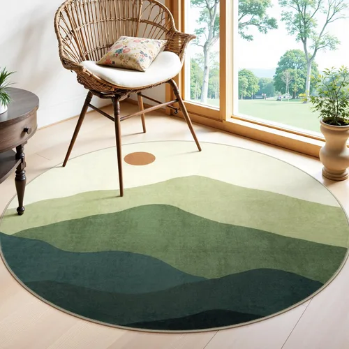 Miniatura 25 de Alfombras abstractas redondas de 5 pies para dormitorio, alfombra circular lavable antideslizante, alfombra de piso suave y colorida de pelo bajo