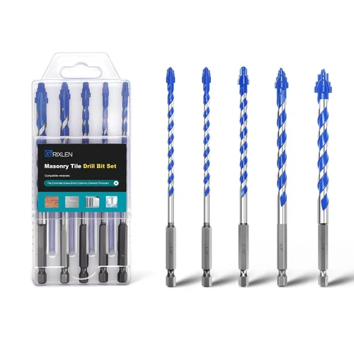 Miniatura 12 de Paquete de 5 brocas para azulejos de 1/2 pulgada, brocas de mampostería con vástago hexagonal para azulejos, hormigón, ladrillo, vidrio, porcelana