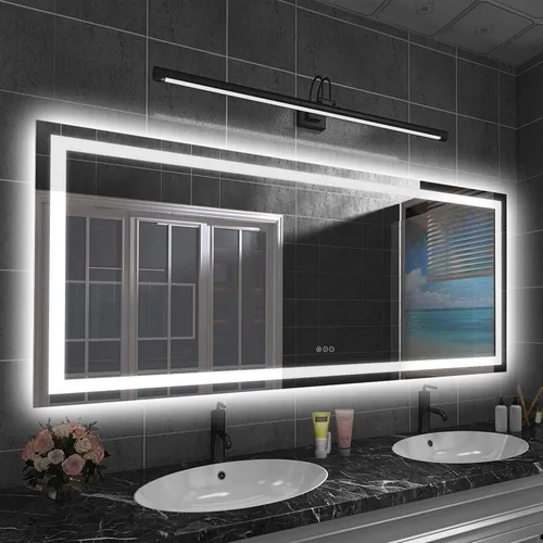 Miniatura 15 de Amorho Espejo de baño LED de 24 x 32 pulgadas con luces, iluminación frontal y retroiluminación, regulable continuamente, antiniebla, vidrio Frente
