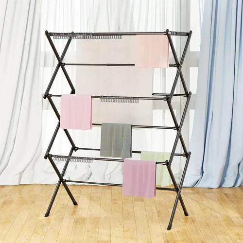 Miniatura 2 de Estante de secado de ropa de 3 niveles, estante de secado plegable, estante de lavandería para interiores y exteriores para secar ropa, diseño