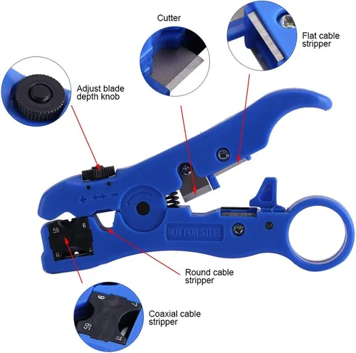 Miniatura 3 de Pelacables, cortador de cable coaxial portátil coaxial, herramienta de pelado para RG59 RG6 RG7 RG11 Cable UTP STP redondo y plano, azul