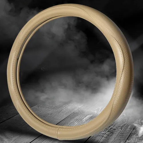 Miniatura 5 de HAOKAY Funda de volante de cuero genuino beige de alta calidad para hombres y mujeres, funda de volante de lujo para automóviles, SUV y camiones