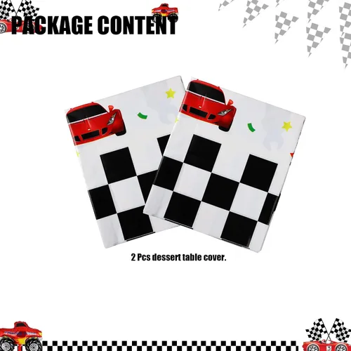 Miniatura 2 de 2 piezas de plástico de coche de carreras cubierta de mesa niños cumpleaños coche tema decoración suministros blanco 2