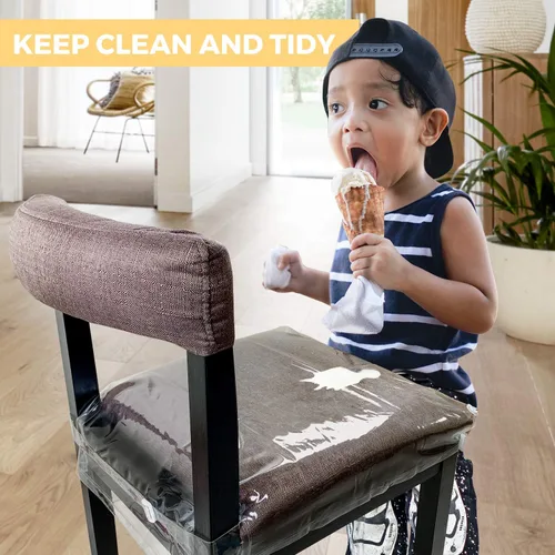 Miniatura 4 de Paquete de 2 fundas de plástico grandes para sillas de comedor, protectores de asiento transparentes con correa de cinturón ajustable para asientos