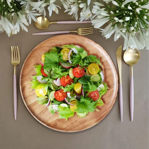 Miniatura 2 de Lightnpro - Platos redondos de madera de acacia, platos para aperitivos, mesa central, platos de servicio para ensalada, sándwiches, hamburguesas