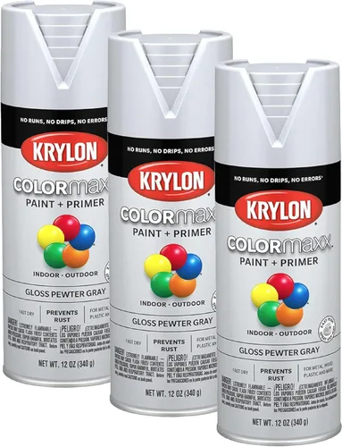Miniatura 66 de Krylon K05599007 COLORmaxx Pintura en aerosol y base para uso en interiores y exteriores, color gris brillante para maquinaria, 12 onzas
