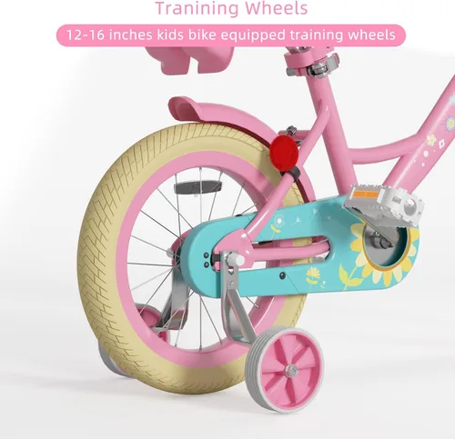Miniatura 6 de Glaf Bicicleta para niñas de 12, 14, 16, 20 pulgadas, con ruedas de entrenamiento para niños de 2 a 12 años, bicicleta con cesta y asiento