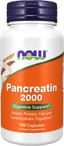 NOW Suplementos, pancreatina 10X 200 mg con enzimas proteasas naturales (digestión de proteínas), amilasa (digestión de carbohidratos) y lipasa