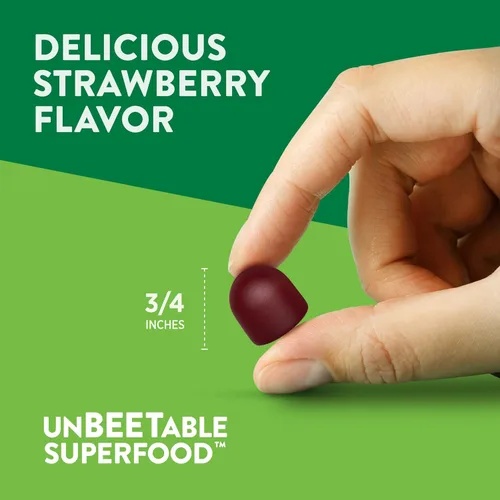 Miniatura 5 de Nature's Truth Gomitas de raíz de remolacha 60 unidades Superalimento con pimienta negra Sabor a fresa Suplemento vegano, sin OMG y sin