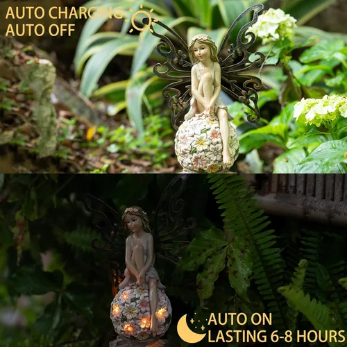 Miniatura 5 de Suyorpe Decoración de Jardín de Hadas Florales, Estatuas de Hadas de Jardín al Aire Libre, Accesorios de Figurina de Hadas al Aire Libre con Energía