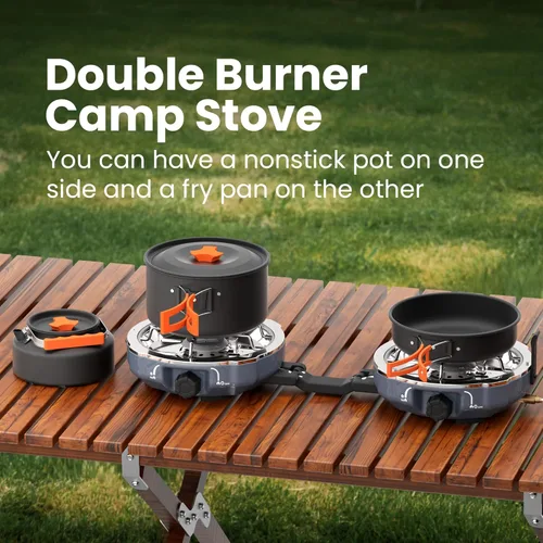 Miniatura 2 de Cofiyard Kit de estufa de propano de 2 quemadores para acampar con utensilios de cocina, estufa de gas propano plegable al aire libre, estufa