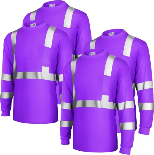Miniatura 9 de Amylove 4 camisetas de seguridad de manga larga reflectantes de alta visibilidad, camisetas de trabajo de construcción para hombres y mujeres