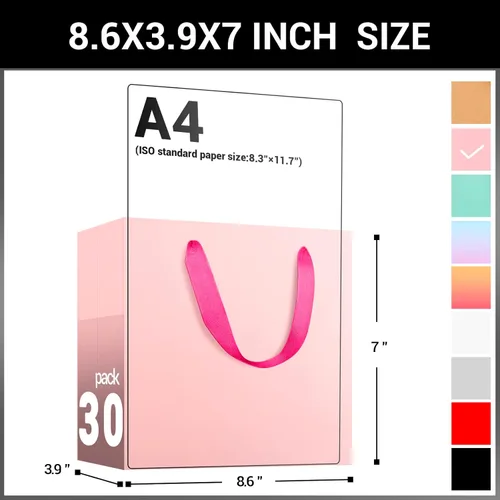 Miniatura 2 de EUSOAR Bolsas de regalo pequeñas de color rosa, paquete de 30 bolsas de compras de 8.6 x 3.9 x 7 pulgadas con asas a granel, bolsas de regalo