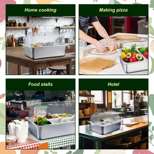 Miniatura 6 de Tessco for you 16 piezas de contenedor de condimentos para servir alimentos y especias, con tapa, para exhibición en mostrador, enfriado, de acero
