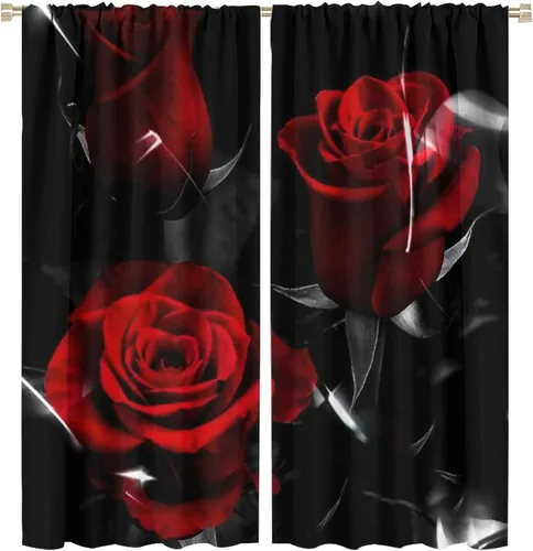 Miniatura 32 de Cortinas opacas con diseño floral de rosas para cocina, retro, rústicas, románticas, con bolsillo para barra, cortinas opacas para dormitorio, sala