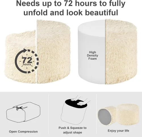 Miniatura 4 de Hansleep Puf otomano redondo de relleno de 17 x 14 pulgadas, reposapiés otomano de piel sintética relleno de espuma para silla con funda lavable
