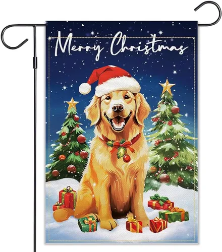 Balgardekor Golden Retriever - Bandera de jardín de Navidad de 12 x 18 pulgadas de doble cara de feliz Navidad para el invierno, pequeña bandera