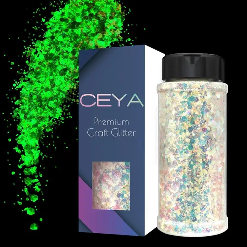 Miniatura 11 de Ceya Brillantina gruesa, 3.3 onzas/3.35 oz azul cielo mezcla de purpurina fina en copos de polvo iridiscente para uñas de resina epoxi, vasos