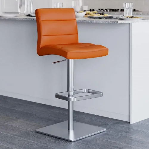 Miniatura 26 de ZURI Taburete de bar moderno negro de altura ajustable con base plana redonda cepillada