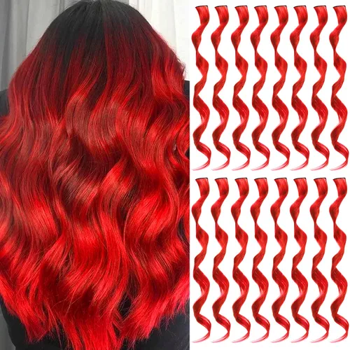 16 extensiones de cabello sintético rizado y ondulado con clip, para niñas y mujeres, coloridos resaltados para fiestas, cosplay, festival, regalo