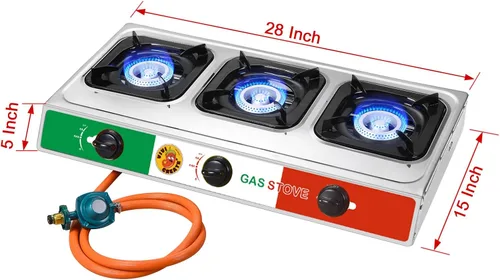 Vivicreate Estufa de Gas Propano de 3 Quemadores 30000 BTU Superficie de Cocción de Acero Inoxidable con Soportes Esmaltados Encendido Electrónico