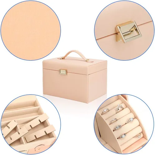 Miniatura 5 de FEISCON Joyero organizador de reloj estuche grande para joyas gafas de sol caja de almacenamiento de cuero organizador de aretes rosa