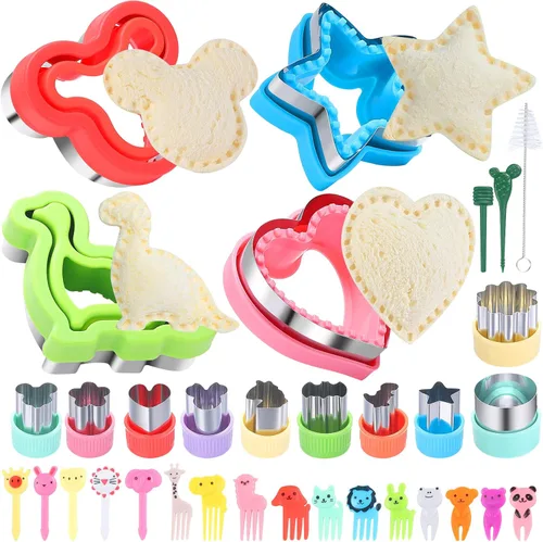 BakingWorld Juego de cortador y sellador de sándwich, 14 piezas para hacer sándwiches, cortadores de pan para manualidades, cortadores de frutas y