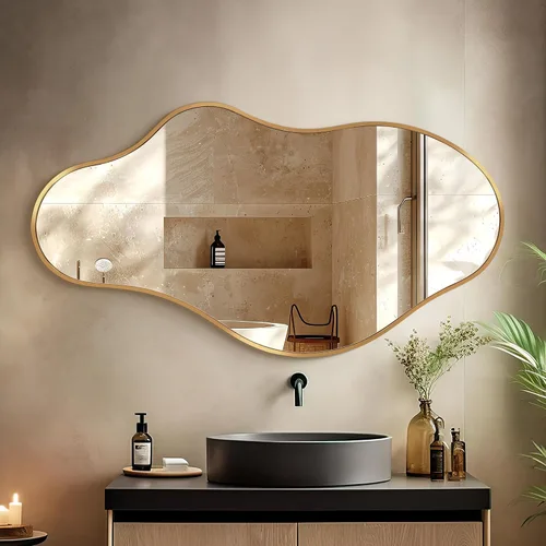Miniatura 10 de Dorlicecass Espejos de baño para sobre el fregadero, espejos de pared largos decorativos de 20 x 36 pulgadas, marco asimétrico abstracto de aleación